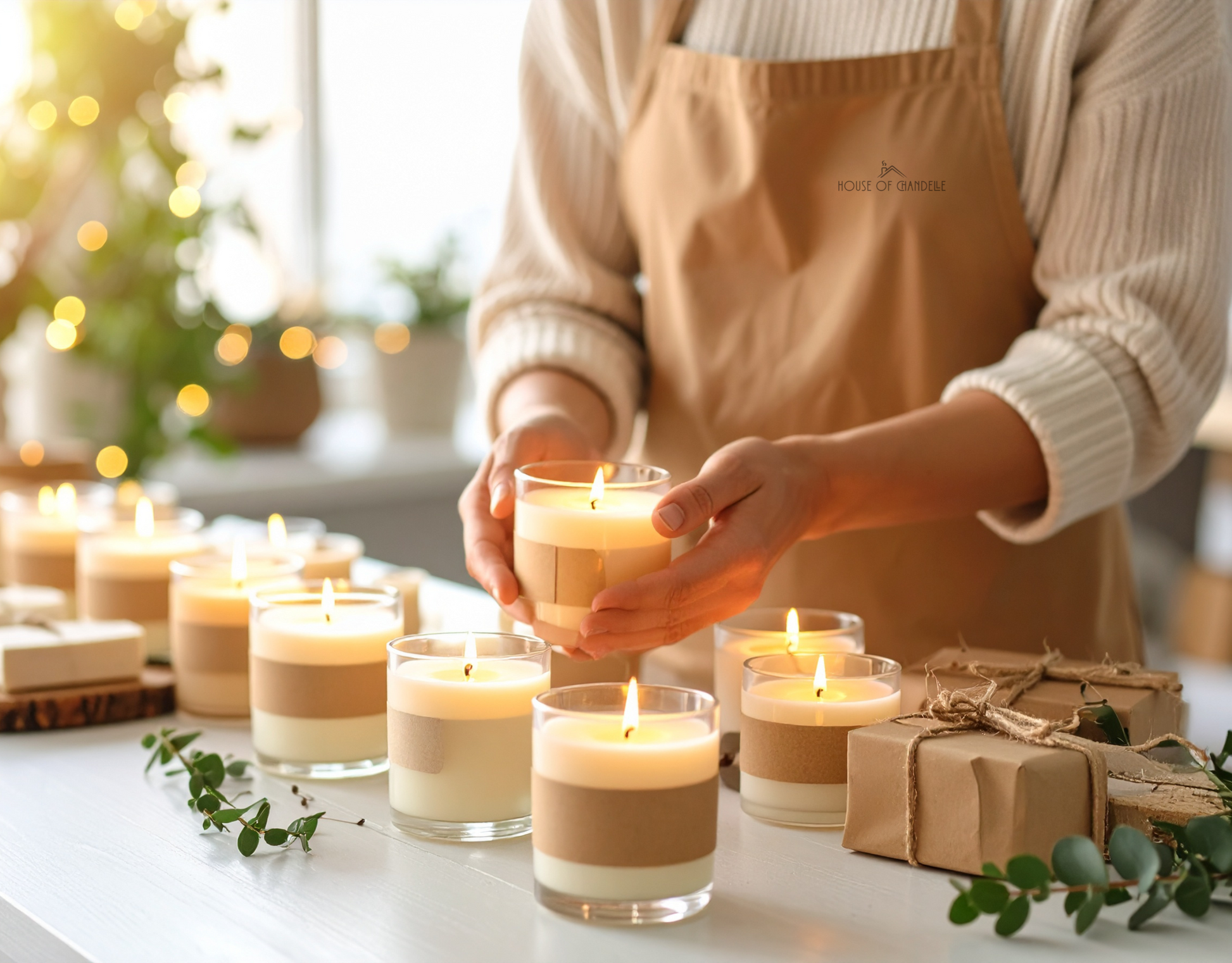 Private candle-making experience in Dubai – VIP guest in elegant setup
Luxury candle-making setup – solo guest table with premium tools
Completed candle in gift packaging – VIP workshop result