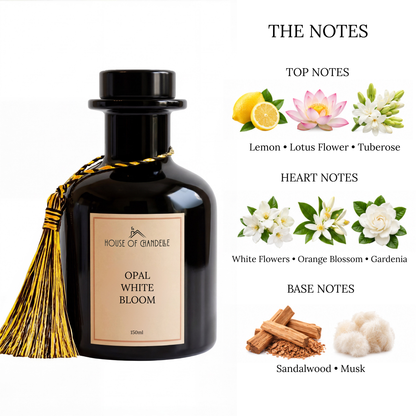 Opal White Bloom floral reed diffuser – House of Chandelle