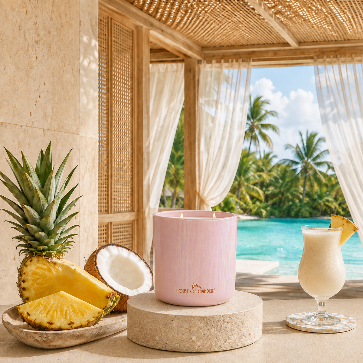 Pina-Coco Tahiti Opal Chandelle scented candle 500g – House of Chandelle