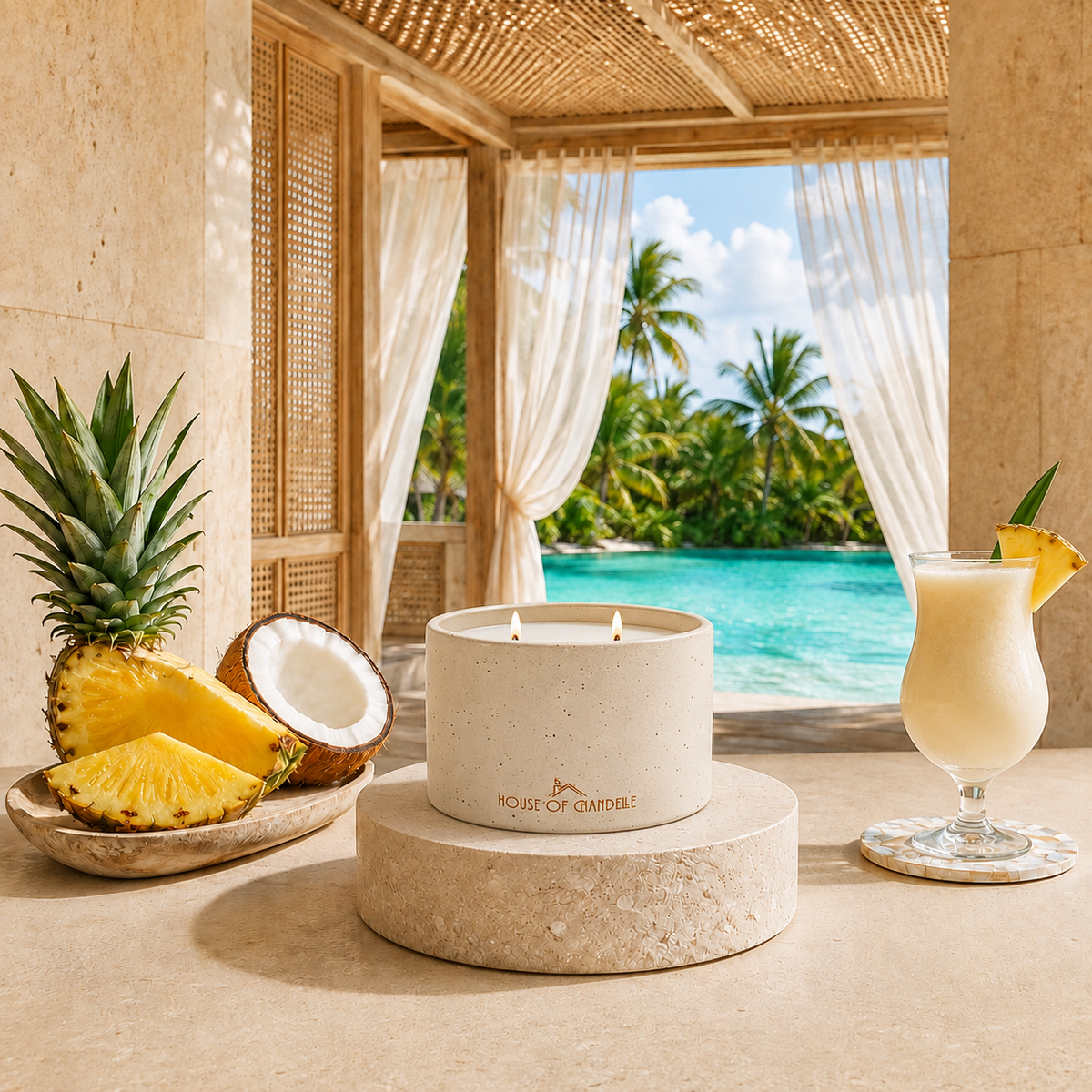 Pina-Coco Tahiti Dune Chandelle scented candle 350g – House of Chandelle