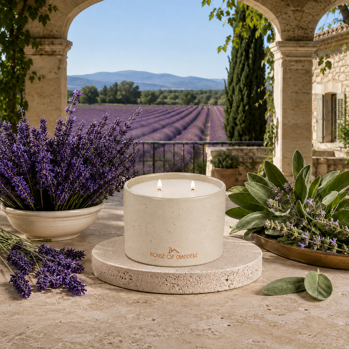 Lavender Meadow Sage Dune Chandelle scented candle 350g – House of Chandelle