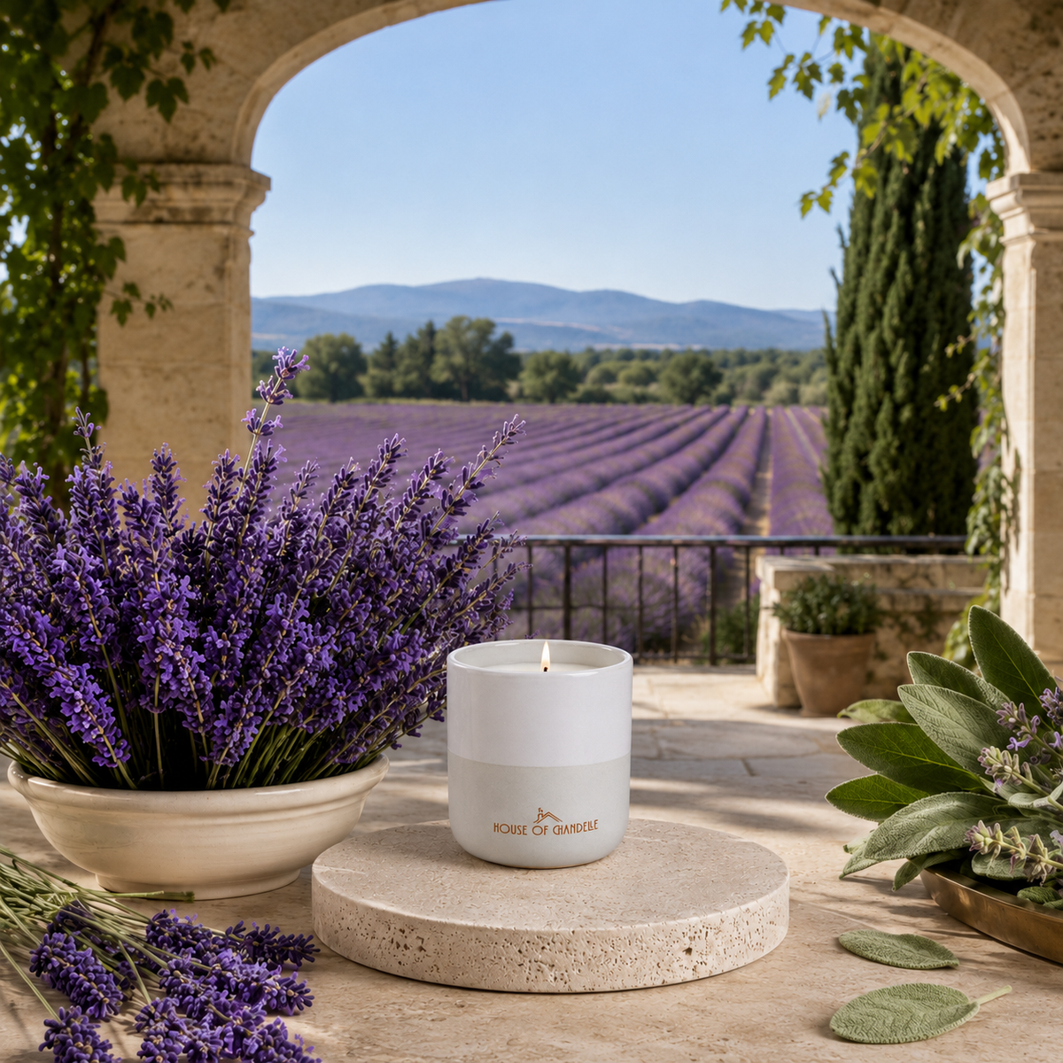 Lavender Meadow Sage Dove Chandelle scented candle 230g – House of Chandelle