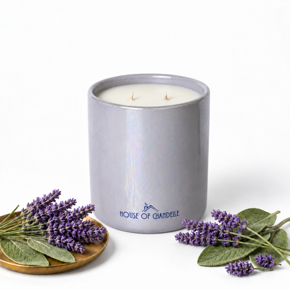 Lavender Meadow Sage Aurora Chandelle scented candle 500g – House of Chandelle