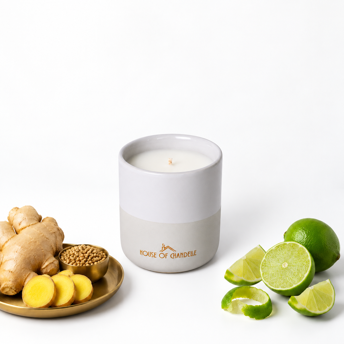 Ginger Zing Elixir Dove Chandelle scented candle 230g – House of Chandelle