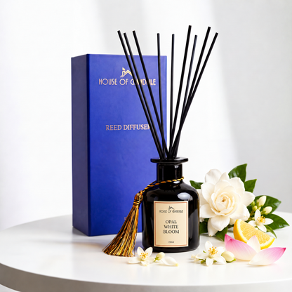 Opal White Bloom floral reed diffuser – House of Chandelle